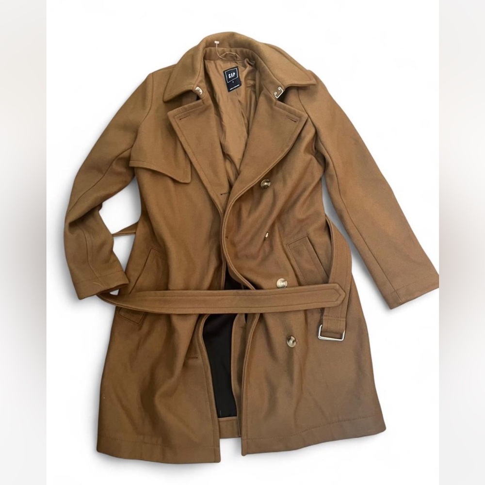 Gap women's camel-colored wool-blend belted trench coat